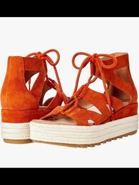 Women's Orange Suede Lace-Up Platform Sandals